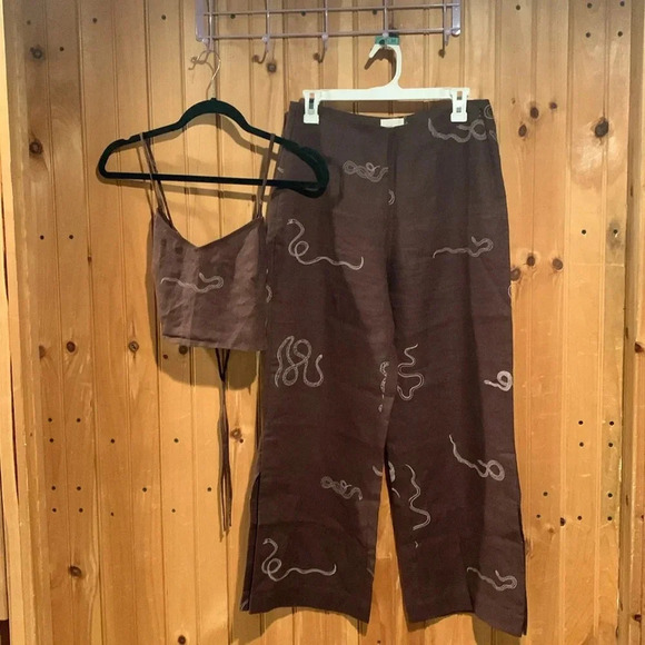 Paloma Wool Brown Abstract Wide Leg Pants - Picture 1 of 14